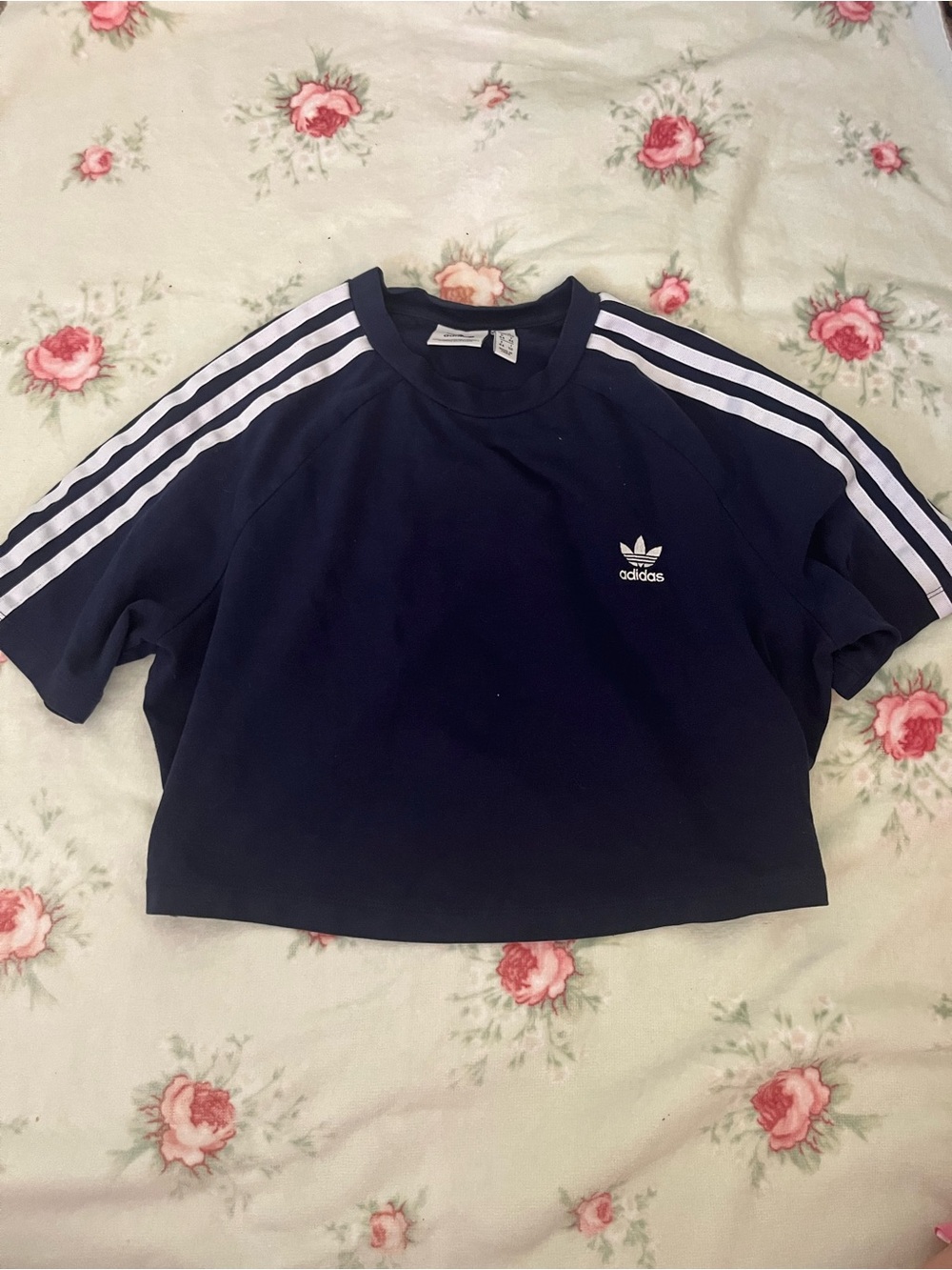 adidas Navy Tee with White Shoulder Stripes